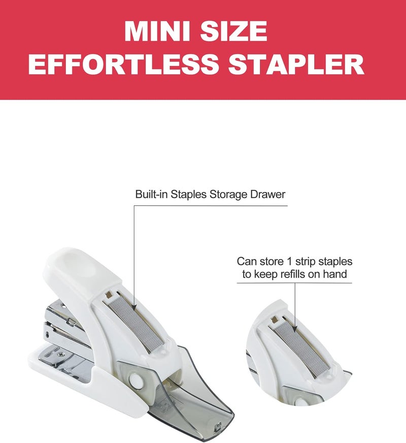PAPERPAL Effortless Mini Stapler Set, 20 Sheet Capacity, Integrated Remover & Staple Storage, Holds 1/4" Staples, Includes 1000 Staples, Lightweight, Office, School & Daily Use, White - Image 3